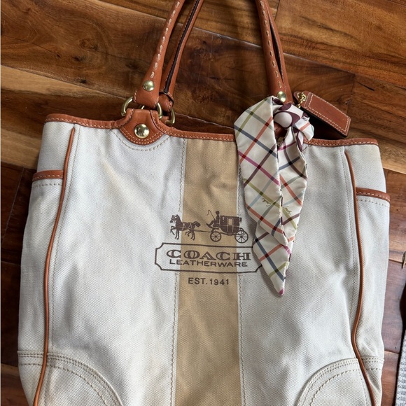 Coach Cream and Tan Leather Tote - Picture 7 of 15